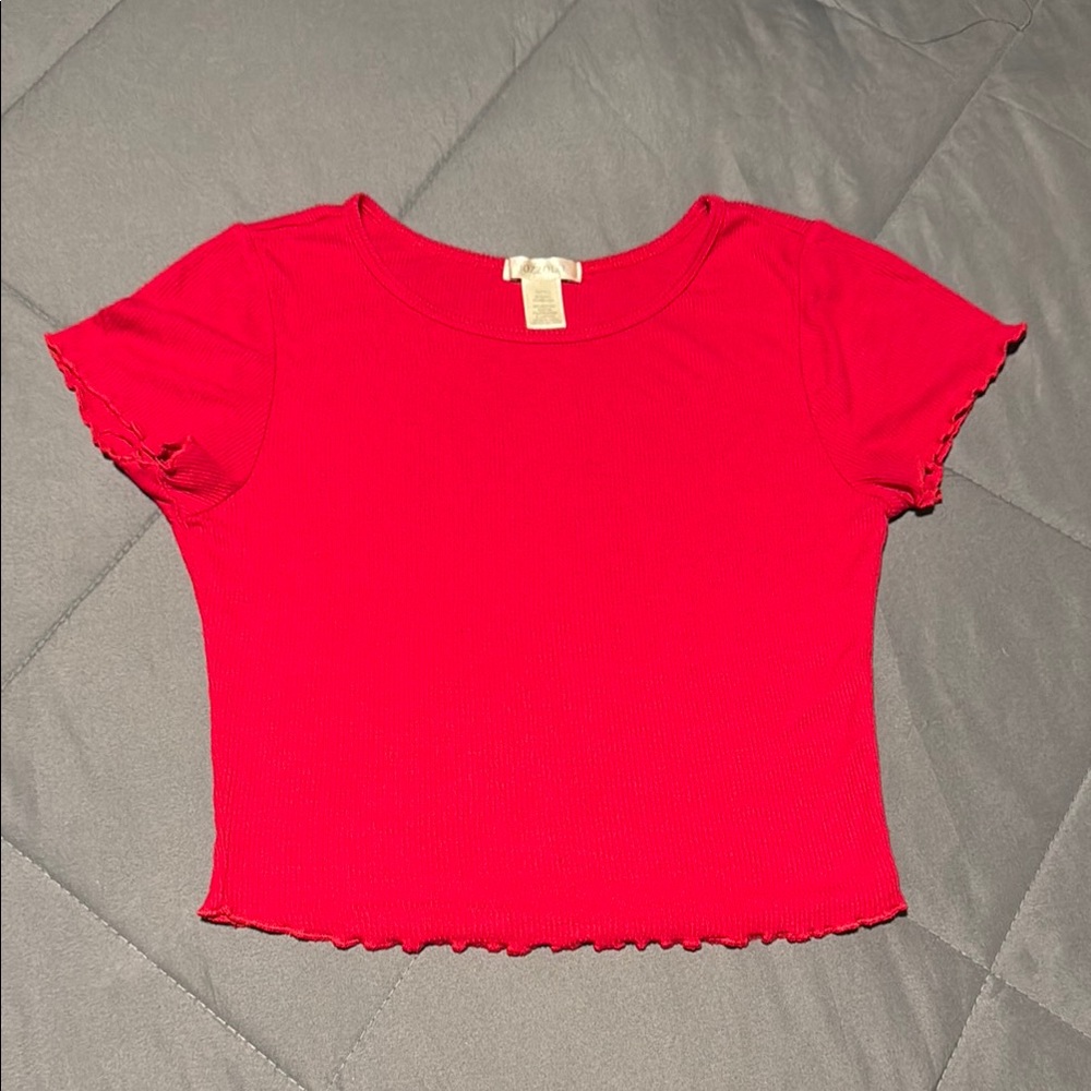 Bozzolo Red Ribbed Crop T-Shirt Short Sleeve
